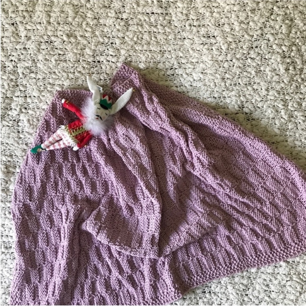 New Hand Knit Cotton Pink Baby Girl Blanket